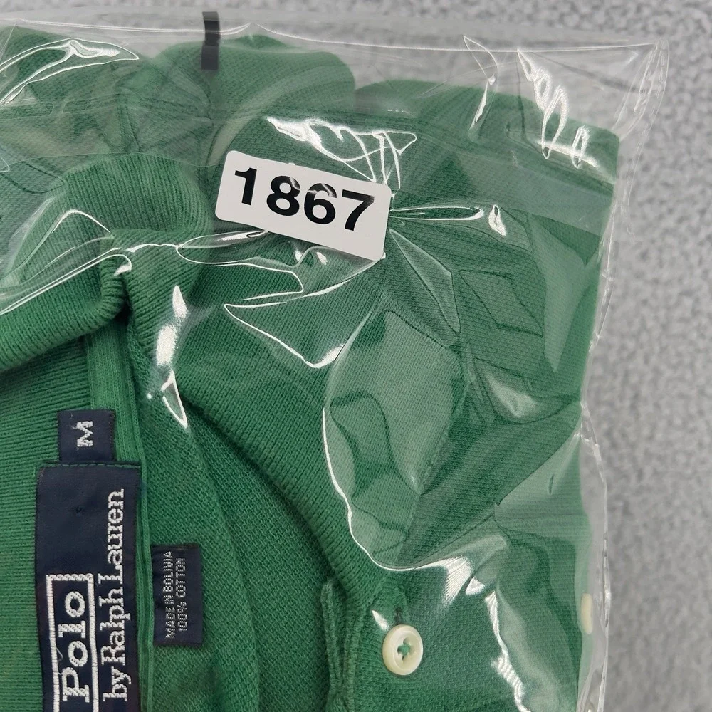 VTG Polo By Ralph Lauren Polo Shirt Mens Medium Green Long Sleeve Cotton 90s Y2K